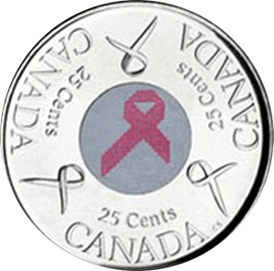 Quarter with pink ribbon design